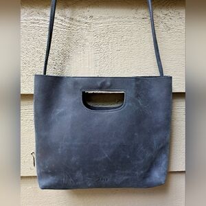 Able HANA Black Leather Convertible Crossbody + Clutch Bag